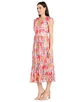 R & M Richards Women's Floral V-Neck Pleated Dress