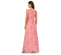 Adrianna Papell Petite Off-the-Shoulder Tulle Gown