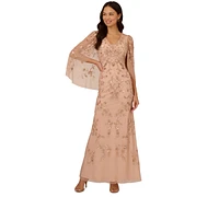 Adrianna Papell Women's Beaded Cape-Sleeve Gown