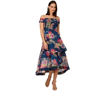 Adrianna Papell Women's Floral Organza High-Low Gown