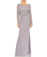 Women's High Neck Sequin Embellished Long Sleeve A Line Gown