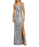 Mac Duggal Women's Beaded Floral Sleeveless Gown