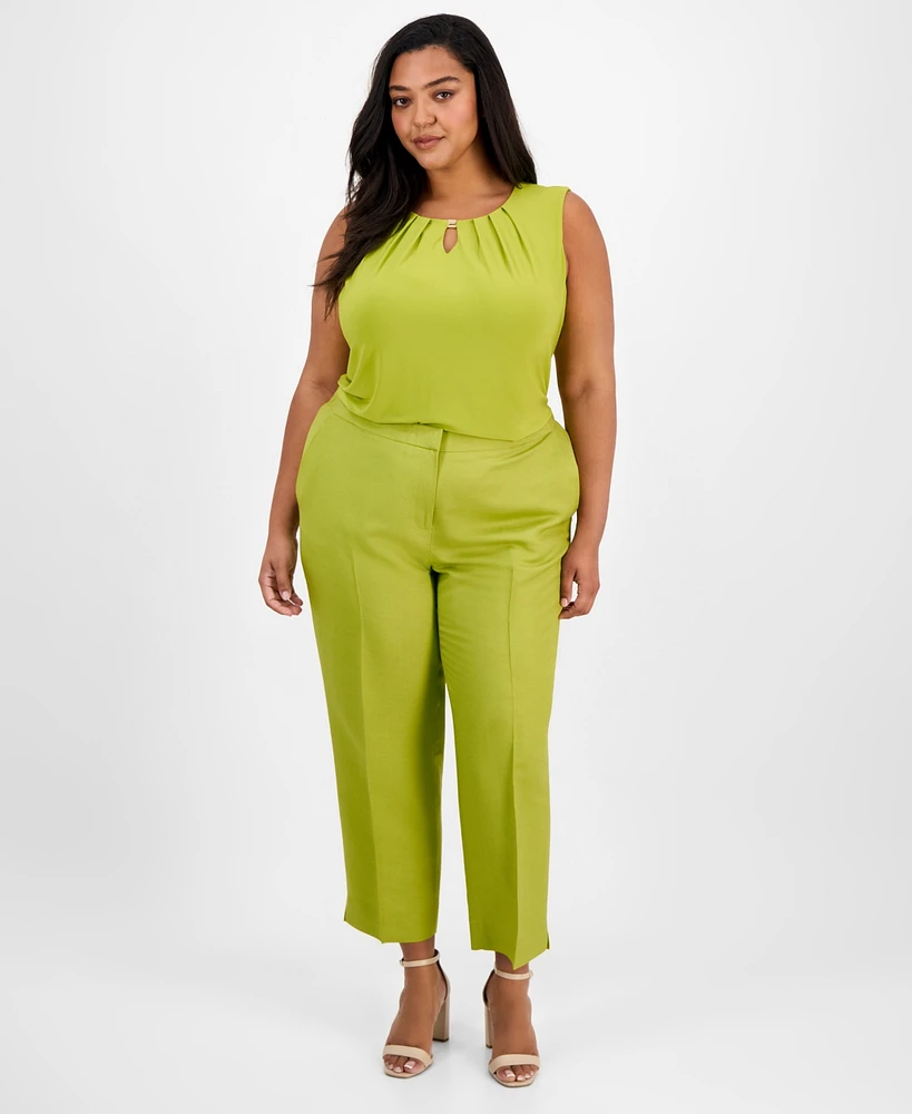 Kasper Plus Mid-Rise Cropped Side-Slit Trousers