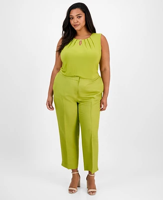 Kasper Plus Mid-Rise Cropped Side-Slit Trousers