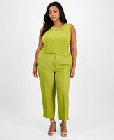 Kasper Plus Mid-Rise Cropped Side-Slit Trousers