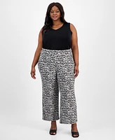Kasper Plus Printed Wide-Leg Pull-On Pants
