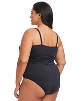 Bleu by Rod Beattie Plus Key Item Plunge Plunging-Neck Swimsuit