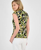Kasper Women's Floral-Print Cowlneck Cap-Sleeve Top