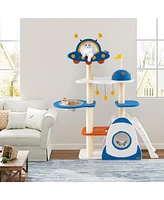 Space-Themed Cat Tree with Multi-Level Tower & Covered Scratching Posts Fun Playhouse for Cats