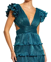 Women's Ruffle Tiered Criss Cross Lace Up Gown