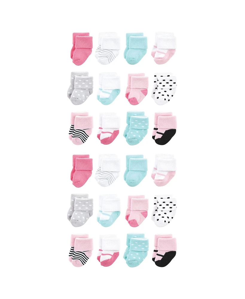 Luvable Friends Cotton Rich Baby Terry Socks 24-Pack, Mint Pink Mary Janes, 0-6 Months