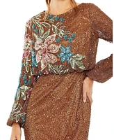 Mac Duggal Women's Embellished Multi Color Floral High Neck Gown