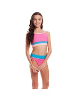 Toddler/Child Girls Pink Ribbed Colorblock Two-Piece Swimsuit