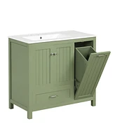 36" Modern Farmhouse Bathroom Vanity with Green Cabinet