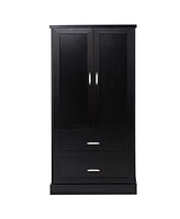 Tall Bathroom Storage Cabinet, Cabinet with Two Doors and Drawers, Adjustable Shelf, Mdf Board, Black