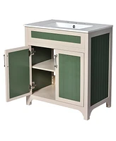 30" Bathroom Vanity Cabinet Combo Set with Ceramic Sink and Adjustable Shelf