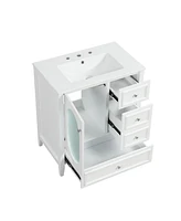 30" Bathroom Vanity with Sink, Bathroom Vanity Cabinet with Three Drawers and Door, Solid Wood and Mdf, White