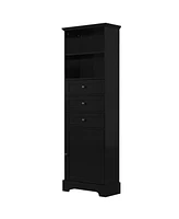 Tall Black Storage Cabinet with 3 Drawers and Shelves for Home