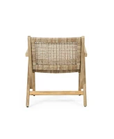 Acadia Wood and Woven Wicker Set of 2 Club Chairs for Outdoor Relaxation