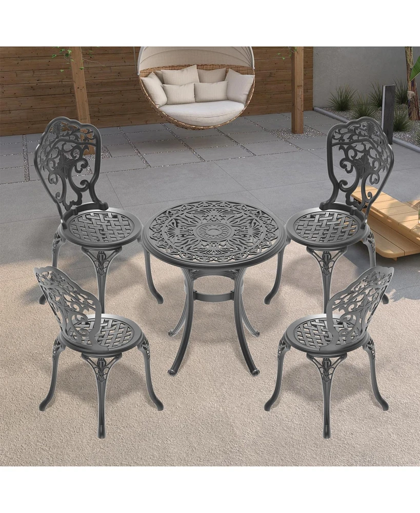 5-Piece Set Of All-Weather Cast Aluminum Dining Furniture Set With Black Frame