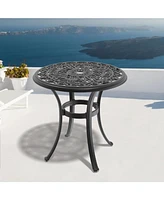 26.77-inch Cast Aluminum Patio Dining Table With Black Frame and Umbrella Hole