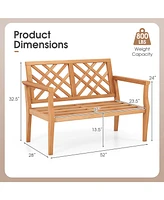 Outdoor Garden Bench 2-Person Teak Wood Bench with Comfy Armrests and Backrest