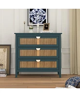 3 Drawer Storage Cabinet Rattan Dressers Chest of Drawers Entryway Cabinet Bedside Table Dresser for Bedroom Living Room