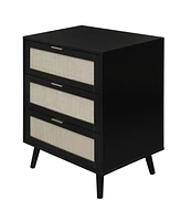 3 Drawer Storage Cabinet Rattan Dressers Chest of Drawers Entryway Cabinet Fluted Nightstand Bedside Table Dresser for Bedroom Living Room