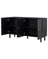 Elegant Four-Door Sideboard with Wavy Doors, Cylindrical Legs & Metal Handles