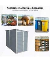 4x8ft Outdoor Storage Shed with Floor Resin shed with Two-Window, Waterproof, Lockable Doors for Patio,Yard,Lawn ---Gray