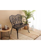 Patio Garden Bench Metal Park Bench Cast Aluminum Outdoor Furniture with Floral Rose for Patio,Park,Lawn,Yard Black