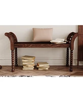 Elegant Retro Style Bench with Turned Legs, Bed End Bench for Bedroom or Living Room Decor, Walnut