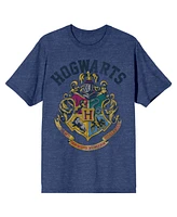 Harry Potter Hogwarts Crest and Motto Draco Dormiens Nunquam Titillandus Men's Blue Tee T-Shirt Shirt-Medium