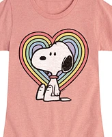 Peanuts Big Girls Snoopy Rainbow Heart Graphic Short Sleeve T-Shirt