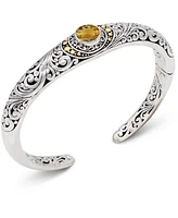 Devata Citrine & Bali Filigree Cuff Bracelet in Sterling Silver and 18K Gold Accents