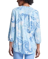 Jones New York Petite Paisley V-Neck 3/4-Sleeve Tunic