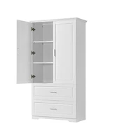 Tall Bathroom Storage Cabinet, Cabinet with Two Doors and Drawers, Adjustable Shelf, Mdf Board, White
