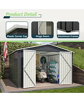 10x10 Ft Outdoor Metal Storage Shed with Lockable Doors and Frame