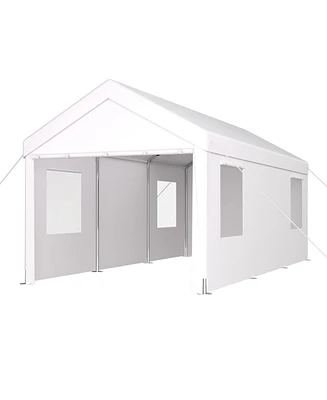 10' x 20' Portable Carport Garage with Roll-up Doors and Ventilated Windows