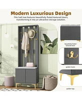 Modern Hall Tree with Cushion, 8 Gold Hooks, Bench, Adjustable Shelves, 23.6"70.8