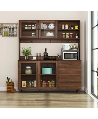 63" Kitchen Hutch Cabinet with Storage