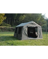 Inflatable Camping Tent: 9.8 x13ft with Canopy, Hand Pump, Easy Setup, Waterproof