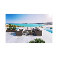 9-Pieces Outdoor Half-moon Patio Sofa Set, Round Sofa Set, Modern Style Sofa, Brown Wicker, Beige Cushion