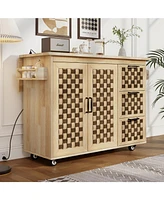 3D Woven Kitchen Island with Drop Leaf and Storage