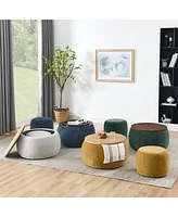 Round Storage Ottoman, 2 in 1 Function, Work as End table and Ottoman,with small seat,Dark blue(25"x25"x14.7")