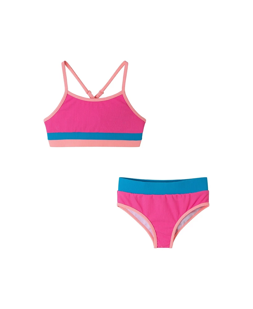 Toddler/Child Girls Ribbed Colorblock Two-Piece Swimsuit