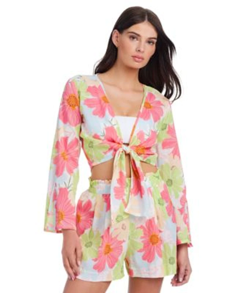 Sanctuary Womens Floral Knot Cover Up Top Paperbag Cover Up Shorts