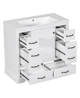 36" Bathroom Vanity with Sink Combo, Six Drawers, Multi-Functional Drawer Divider, Adjustable Shelf, White