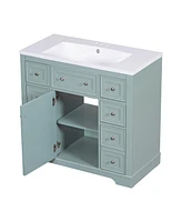 36" Bathroom Vanity with Sink Combo, One Cabinet and Six Drawers, Solid Wood and Mdf Board, Green