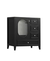 30" Bathroom Vanity with Sink, Bathroom Vanity Cabinet with Three Drawers and Door, Solid Wood and Mdf, Black